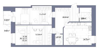 2-комнатная 65.12 м² в ЖК Oliva от 19 000 грн/м², г. Горишние Плавни