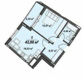 1-кімнатна 42.2 м² в ЖК Crystal від 21 350 грн/м², Ужгород