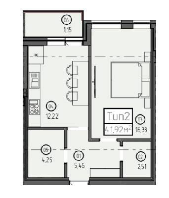 1-кімнатна 41.92 м² в ЖК Sky Towers від 51 740 грн/м², м. Тячів