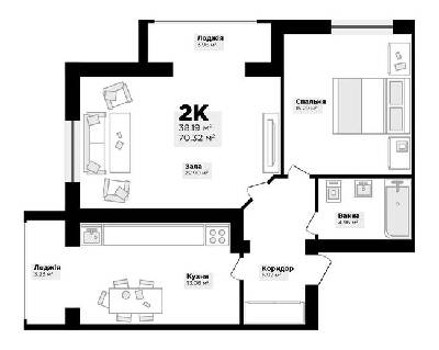 2-кімнатна 70.32 м² в ЖК Джем Таун від 15 000 грн/м², с. Мукша Китайгородська