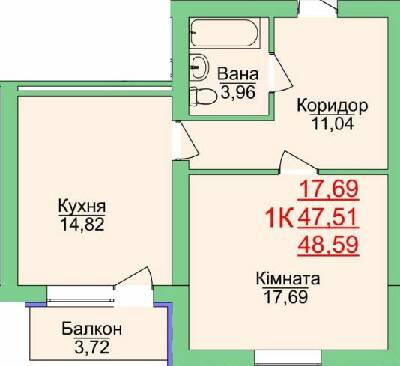 1-кімнатна 48.59 м² в ЖК Зелена оаза від 15 000 грн/м², Херсон