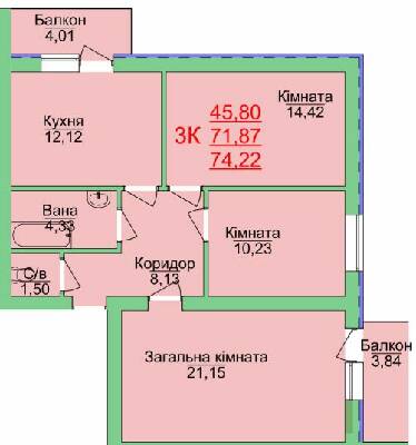 3-комнатная 74.22 м² в ЖК Зеленый оазис от 15 000 грн/м², Херсон