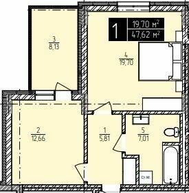 1-комнатная 47.62 м² в ЖК IQ Center от 22 350 грн/м², Хмельницкий