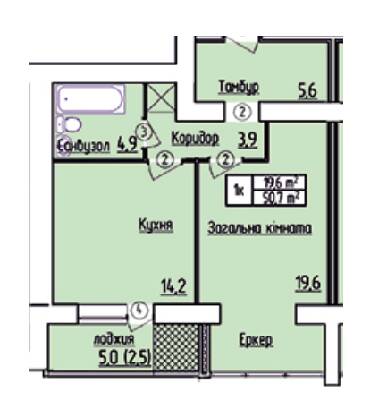 1-комнатная 50.7 м² в ЖК Лесной квартал от 11 500 грн/м², г. Славута