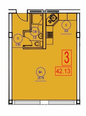 1-комнатная 42.13 м² в ЖК Комфорт Парк от 14 500 грн/м², Черкассы