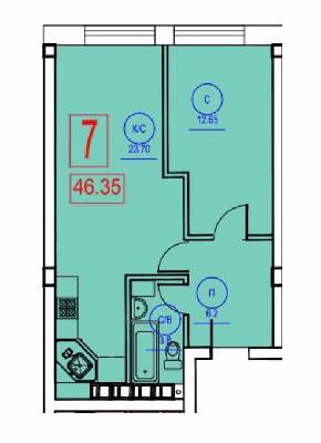 1-кімнатна 46.35 м² в ЖК Комфорт Парк від 14 500 грн/м², Черкаси