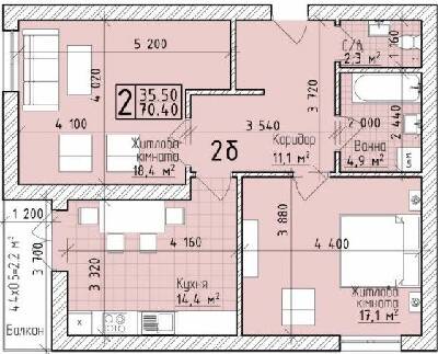 2-кімнатна 70.4 м² в ЖК VIVA-CHERNIVTSI від забудовника, Чернівці