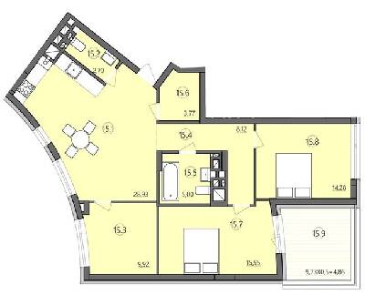 3-кімнатна 93.53 м² в ЖК Там Де Дім від 29 000 грн/м², Тернопіль