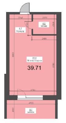 1-комнатная 39.71 м² в ЖК Калина Таун от застройщика, пгт Калиновка