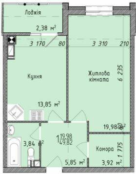 1-кімнатна 49.82 м² в ЖК Гармонія від 14 200 грн/м², Львів