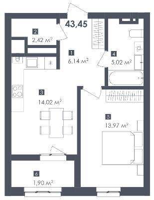 1-кімнатна 43.45 м² в ЖК Малоголосківські пагорби від 24 050 грн/м², Львів