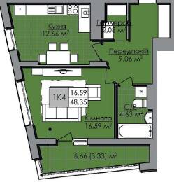 1-кімнатна 48.35 м² в ЖК Нове Життя від 20 000 грн/м², Львів