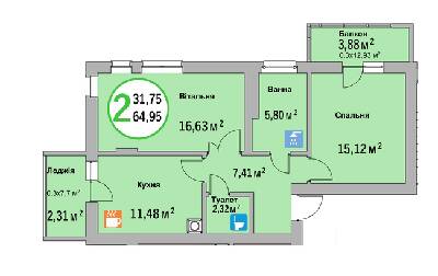 2-кімнатна 64.95 м² в ЖК Еко-дім на Батуринській від 39 500 грн/м², Львів