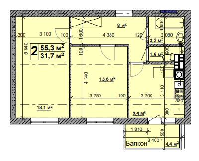 2-комнатная 55.3 м² в ЖК Новая Конча-Заспа от 26 000 грн/м², с. Ходосовка