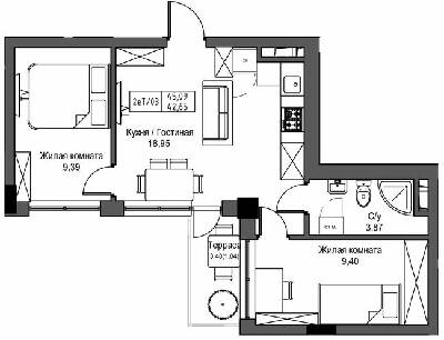 2-комнатная 42.65 м² в ЖГ ARTVILLE от 21 950 грн/м², пгт Авангард