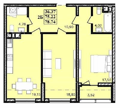 2-комнатная 78.74 м² в ЖК Modern от 21 400 грн/м², Одесса