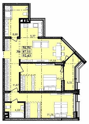 3-кімнатна 92.43 м² в ЖК Modern від 19 850 грн/м², Одеса