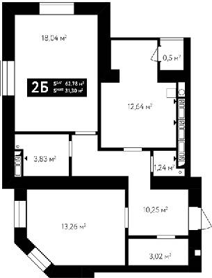 2-кімнатна 62.78 м² в ЖК Авіатор від 21 000 грн/м², смт Гостомель