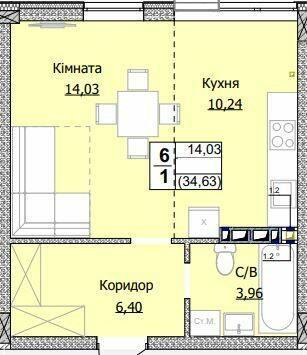 1-кімнатна 33.63 м² в ЖК Гостомель Сіті від 21 000 грн/м², смт Гостомель
