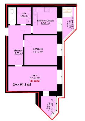2-комнатная 64.1 м² в ЖК Набережный от 25 000 грн/м², г. Белая Церковь
