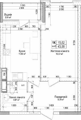 1-кімнатна 43.58 м² в ЖК Атлант на Київській від 20 600 грн/м², м. Бровари