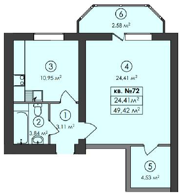 1-комнатная 49.42 м² в ЖК Family-2 от 18 100 грн/м², с. Гатное