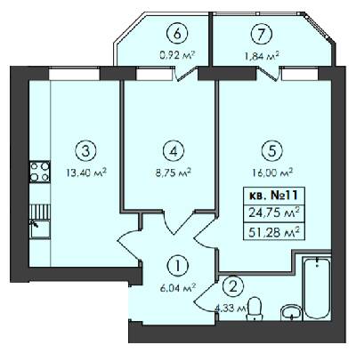 2-кімнатна 51.28 м² в ЖК Family-2 від 23 750 грн/м², с. Гатне