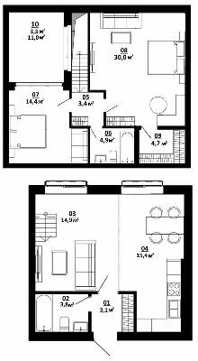 Дворівнева 97.9 м² в ЖК Білий Шоколад.Center від 19 500 грн/м², с. Білогородка