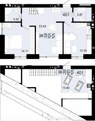 3-кімнатна 71.57 м² в ЖК City Lake від 16 500 грн/м², с. Шевченкове