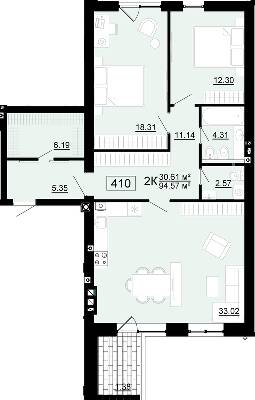 2-комнатная 94.57 м² в ЖК City Lake от 17 500 грн/м², с. Шевченково