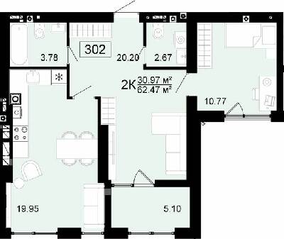 2-комнатная 62.47 м² в ЖК City Lake от 17 500 грн/м², с. Шевченково