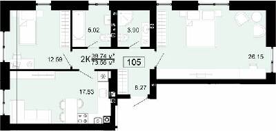 2-кімнатна 73.56 м² в ЖК City Lake від 17 500 грн/м², с. Шевченкове