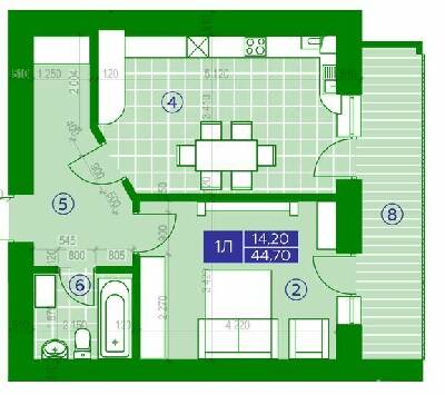 1-кімнатна 44.7 м² в ЖК Квартал Парковий від 18 350 грн/м², м. Обухів