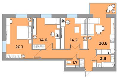 3-комнатная 88.7 м² в ЖК Яровиця Life от 11 950 грн/м², г. Калуш