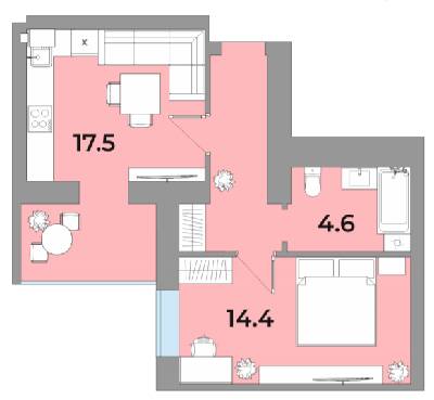 1-комнатная 43.3 м² в ЖК Яровиця Life от 12 750 грн/м², г. Калуш