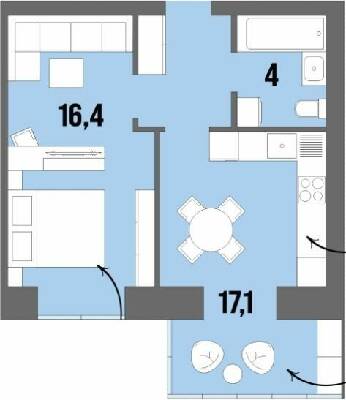 1-комнатная 41.8 м² в ЖК Dream Town от 16 950 грн/м², Луцк