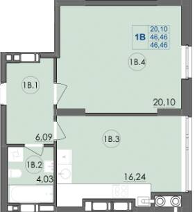 1-кімнатна 46.46 м² в ЖК Panorama від 16 500 грн/м², Луцьк