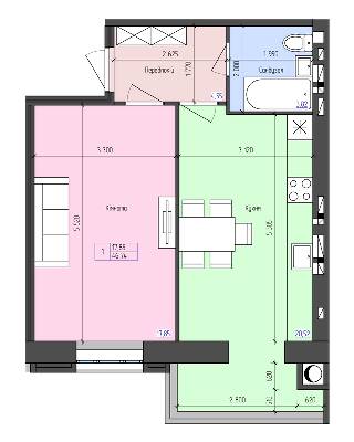 1-комнатная 46.74 м² в ЖК Атлант от 14 300 грн/м², Луцк