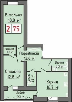 2-комнатная 75 м² в ЖК Оберег от 17 500 грн/м², Луцк