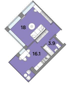 1-кімнатна 43.6 м² в ЖК Яровиця від 20 450 грн/м², Луцьк