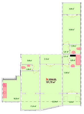 3-комнатная 101.78 м² в ЖК Казак Сити от застройщика, Запорожье