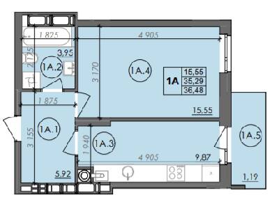 1-комнатная 36.48 м² в ЖК Panorama от 17 500 грн/м², Луцк