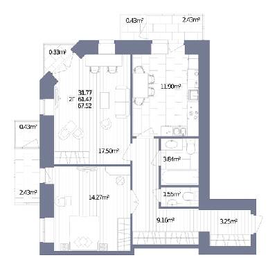 2-комнатная 67.52 м² в ЖК Oliva от 15 500 грн/м², г. Горишние Плавни