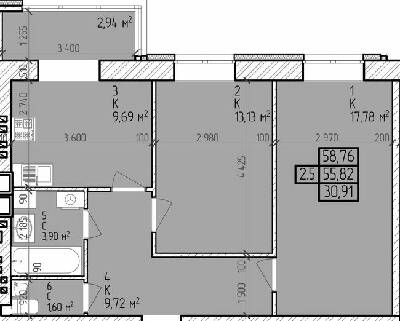 2-комнатная 58.76 м² в ЖК Центральный от 16 000 грн/м², г. Горишние Плавни