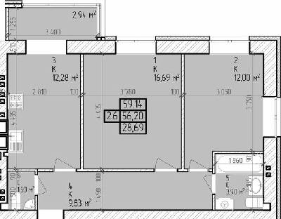 2-комнатная 59.14 м² в ЖК Центральный от 17 000 грн/м², г. Горишние Плавни