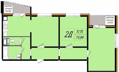 2-кімнатна 79.89 м² в ЖК Затишний від 16 800 грн/м², Полтава