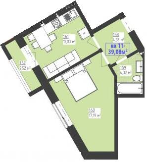 1-комнатная 39.08 м² в КД FAMILIYA от застройщика, Ровно