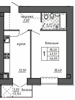 1-кімнатна 46.65 м² в ЖК Оград від 15 000 грн/м², Тернопіль