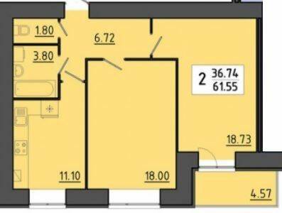 2-кімнатна 61.55 м² в ЖК Квартал Енергія від 16 950 грн/м², Тернопіль