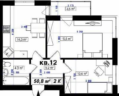 2-комнатная 50.8 м² в ЖК Амстердам от 15 350 грн/м², с. Белогородка